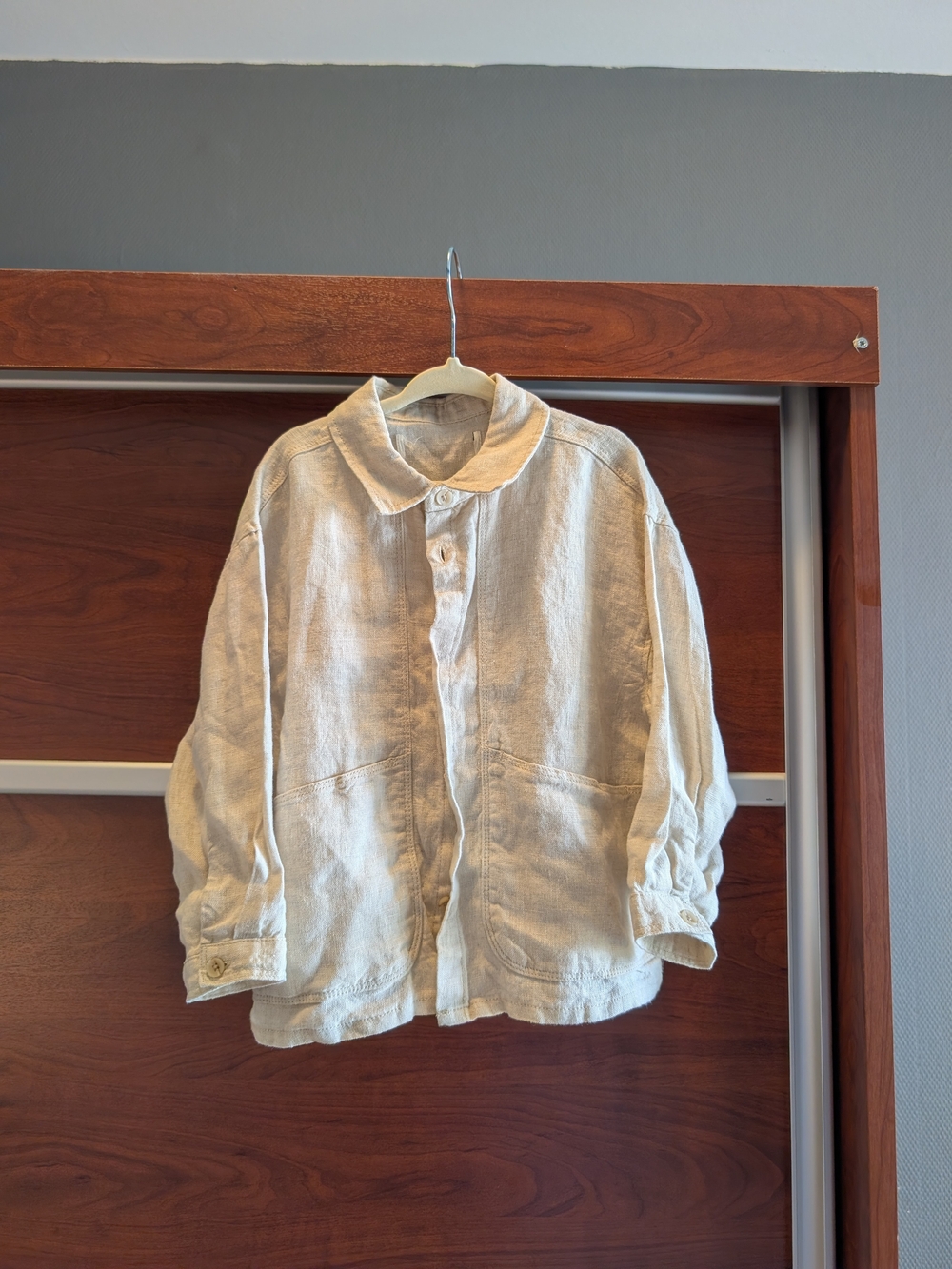 Cream Linen Button-Up Shirt Jacket